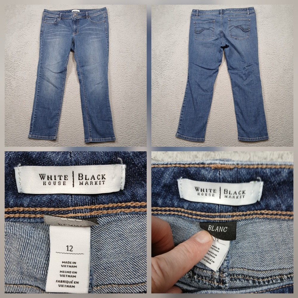 White House Black Market‎ Jeans Women's 12 Blue Stretch Denim Blanc